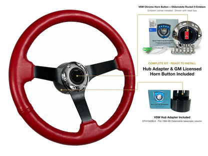 ST3060RED steering wheel kit - Chrome horn button, Rocket II 1981-96 emblem