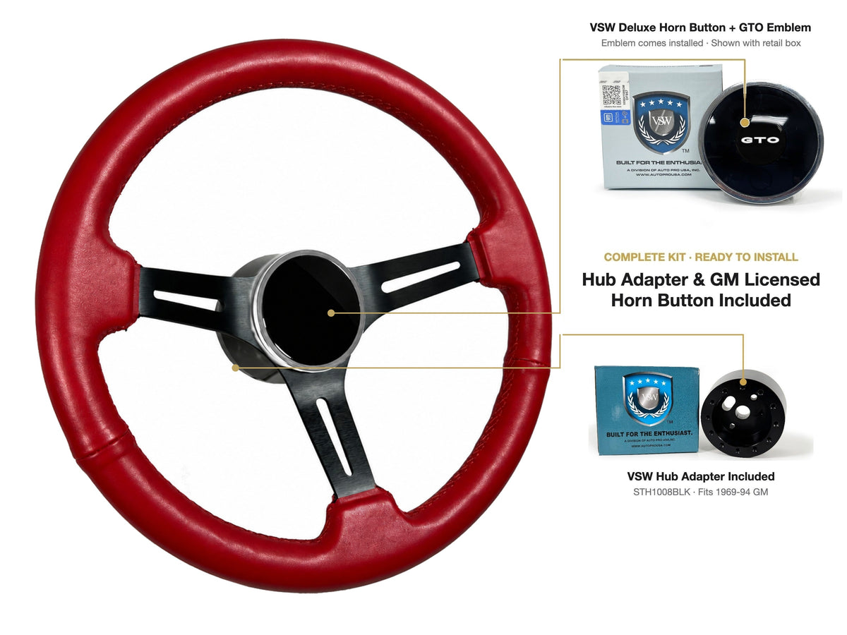 ST3060RED 1969-89 Pontiac kit - Deluxe button, GTO emblem