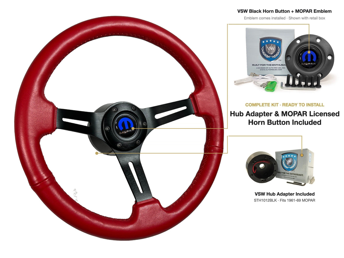 ST3060RED 1961-69 MOPAR kit - Black button, MOPAR emblem, STH1012BLK hub