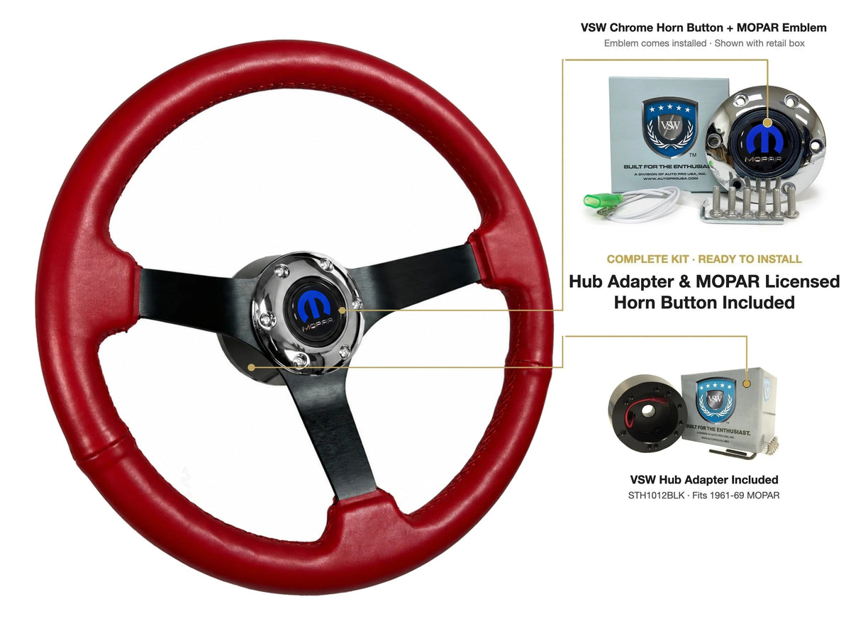 ST3060RED steering wheel kit - Chrome horn button, MOPAR emblem