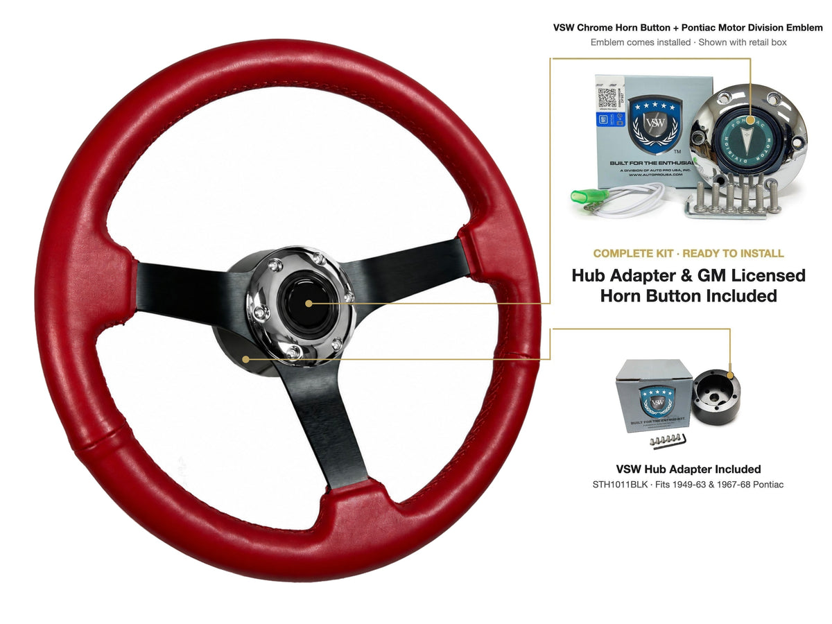 ST3060RED steering wheel kit - Chrome horn button, Pontiac Motor Division emblem