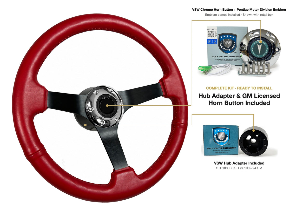 ST3060RED steering wheel kit - Chrome horn button, Pontiac Motor Division emblem