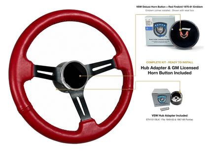 ST3060RED 1967-68 Pontiac kit - Deluxe button, Red Firebird 1970-81 emblem