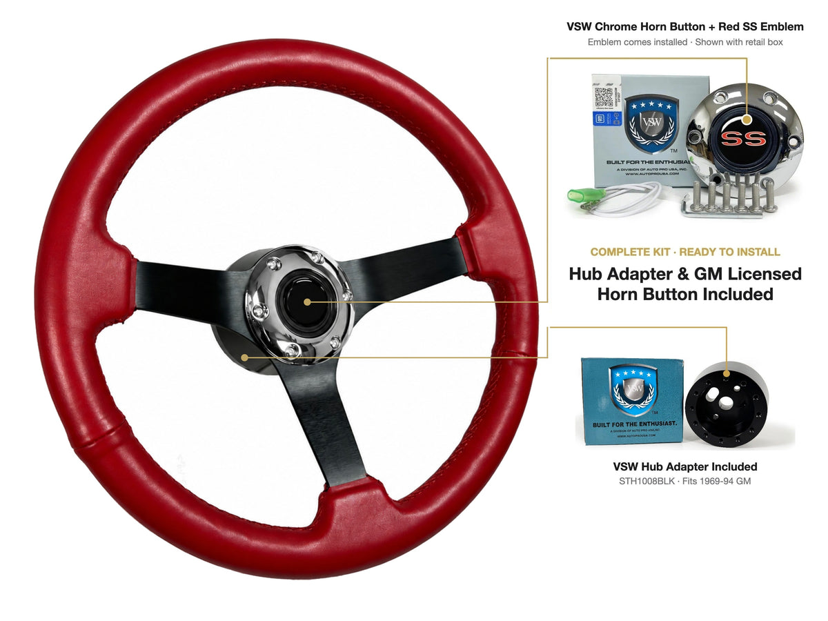 ST3060RED steering wheel kit - Chrome horn button, Red SS emblem