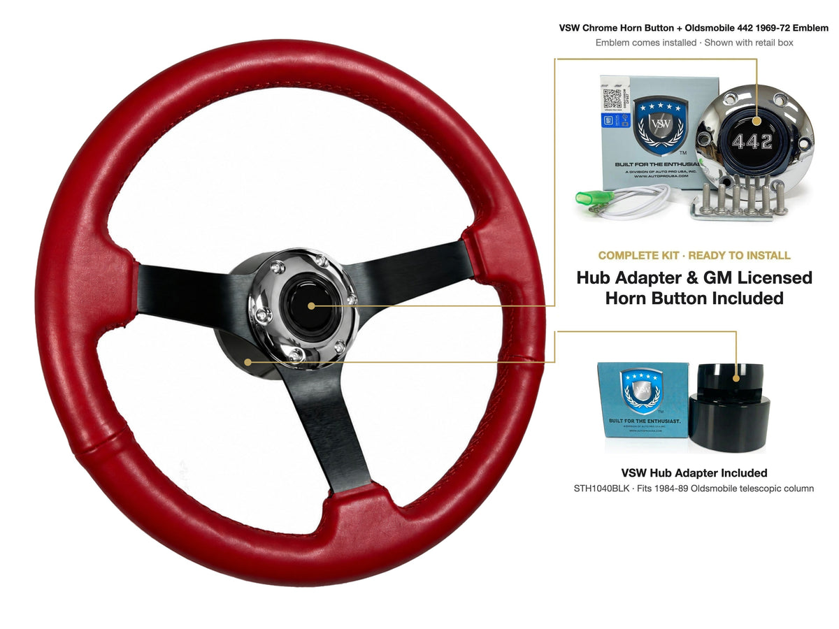 ST3060RED steering wheel kit - Chrome horn button, 442 1969-72 emblem