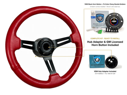 ST3060RED 1969-88 Chevy Nova kit - Black button, Tri-Color Chevy Bowtie emblem