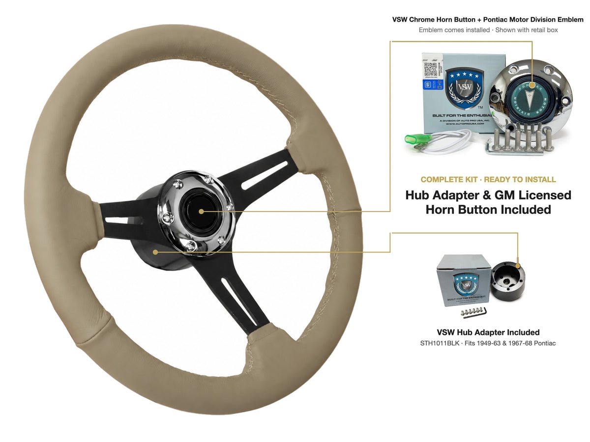 ST3060TAN steering wheel kit - Chrome horn button, Pontiac Motor Division emblem