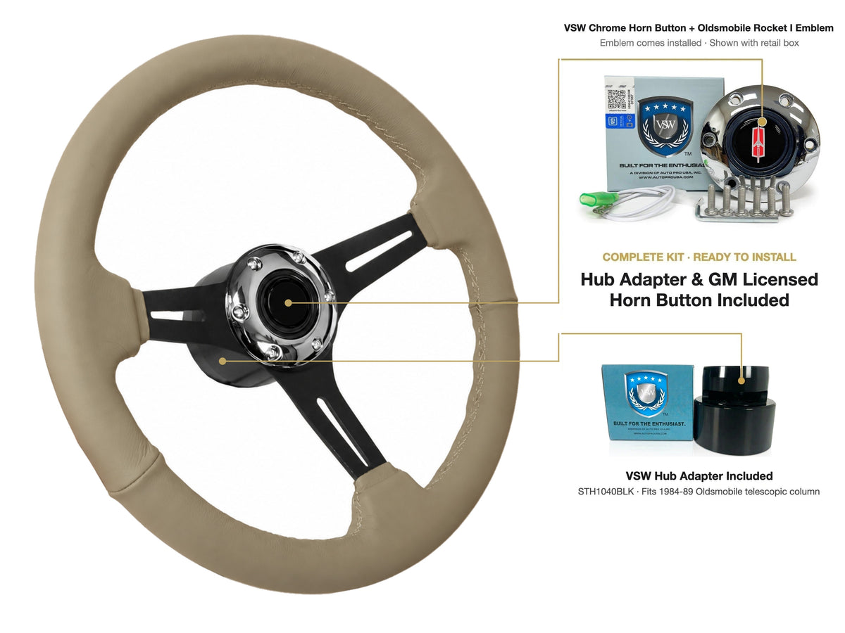 ST3060TAN steering wheel kit - Chrome horn button, Rocket I 1960-80 emblem