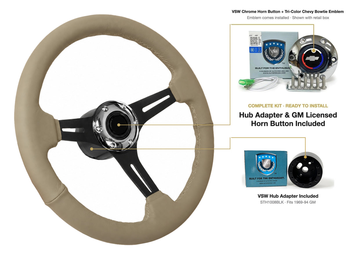 ST3060TAN steering wheel kit - Chrome horn button, Tri-Color Chevy Bowtie emblem