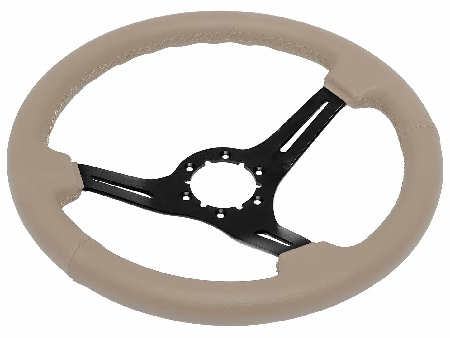 VSW S6 Sport Steering Wheel | Leather, Black Aluminum | ST3060TAN