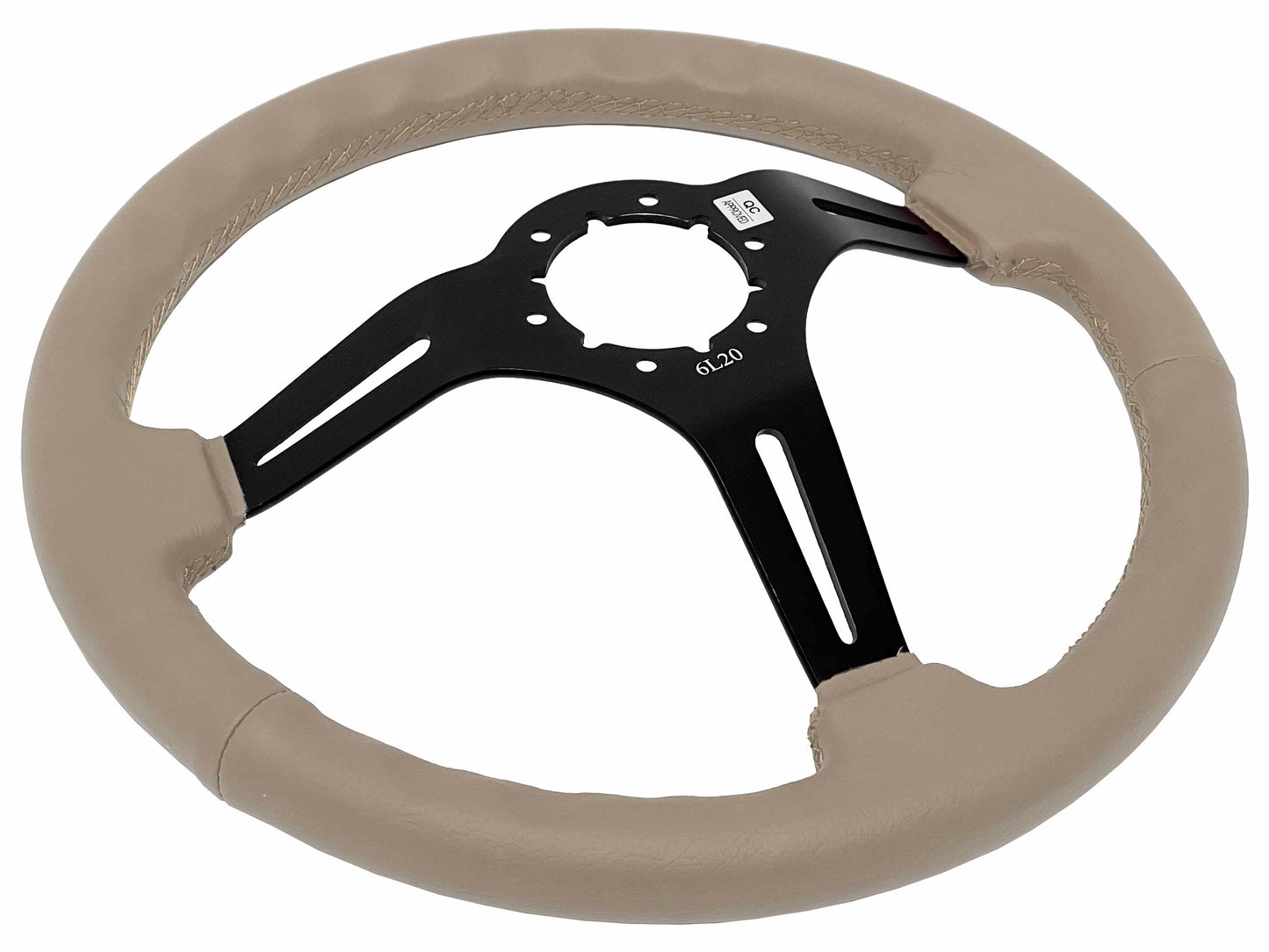 VSW S6 Sport Steering Wheel | Leather, Black Aluminum | ST3060TAN