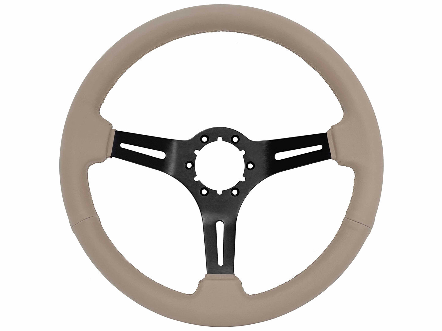 VSW S6 Sport Steering Wheel | Leather, Black Aluminum | ST3060TAN