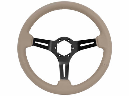 VSW S6 Sport Steering Wheel | Leather, Black Aluminum | ST3060TAN