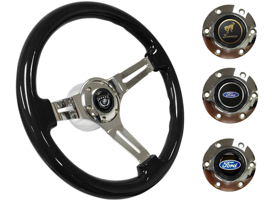 1975-77 Ford Bronco Steering Wheel Kit | Black Ash Wood | ST3072