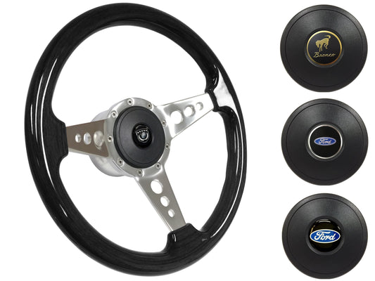 1975-77 Ford Bronco Steering Wheel Kit | Black Ash Wood | ST3075