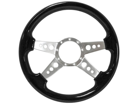 VSW S9 Deluxe Wood Steering Wheel | Black Ash Wood, 4-Spoke w/ Holes | ST3081