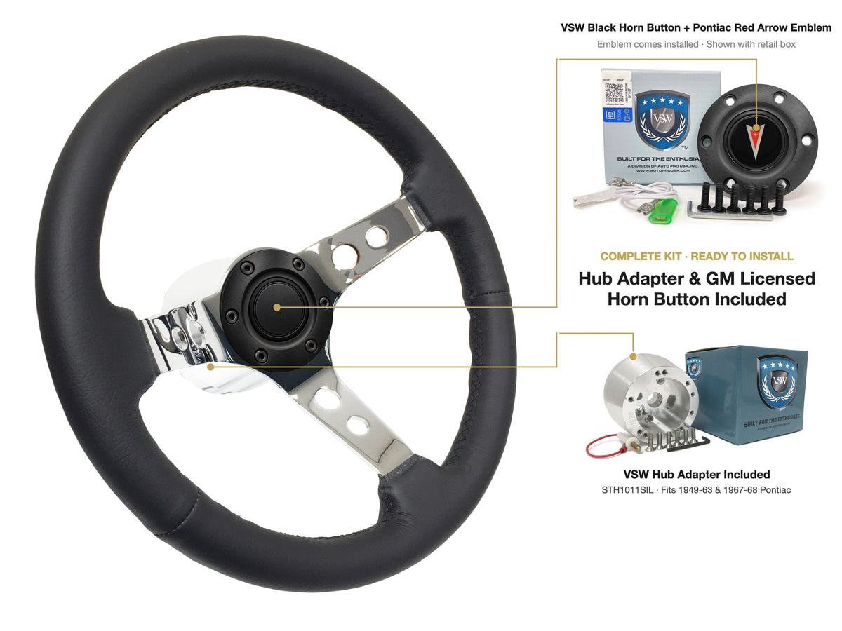 ST3095BLK steering wheel kit - Black horn button, Pontiac Red Arrow emblem