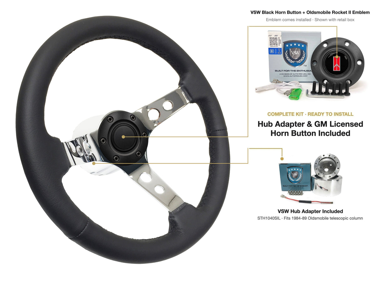 ST3095BLK steering wheel kit - Black horn button, Rocket II 1981-96 emblem