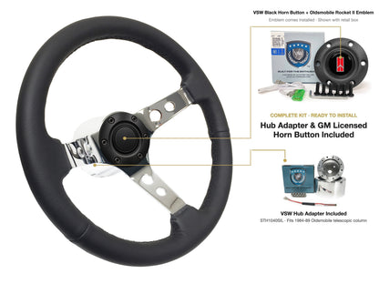 ST3095BLK steering wheel kit - Black horn button, Rocket II 1981-96 emblem