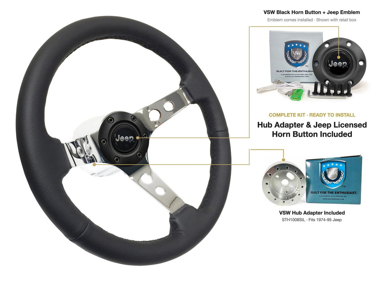 ST3095BLK steering wheel kit - Black horn button, Jeep emblem
