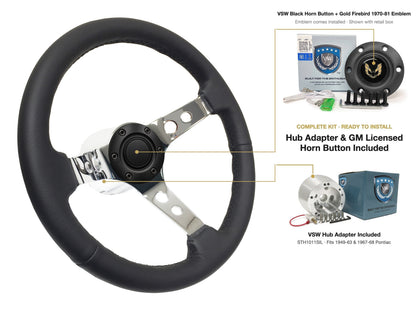 ST3095BLK steering wheel kit - Black horn button, Gold Firebird 1970-81 emblem