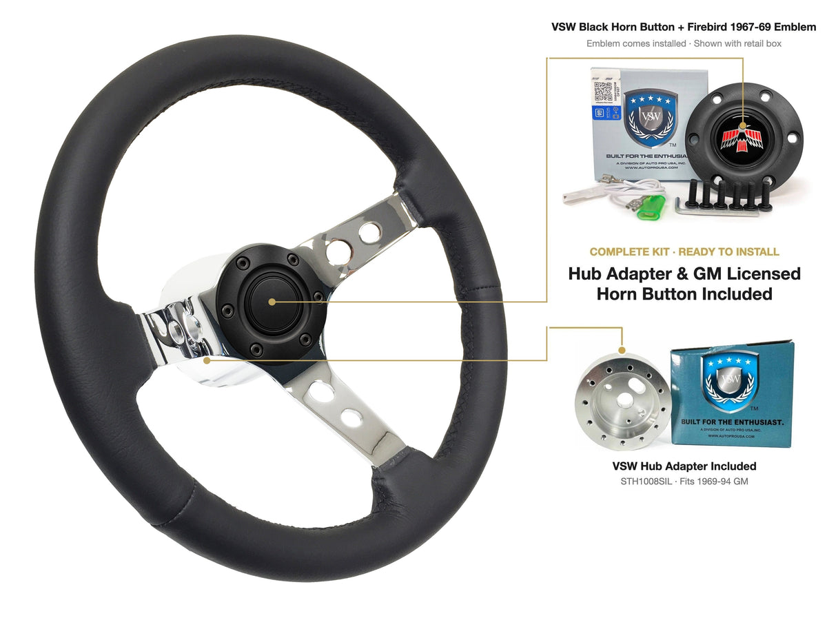 ST3095BLK steering wheel kit - Black horn button, Firebird 1967-69 emblem