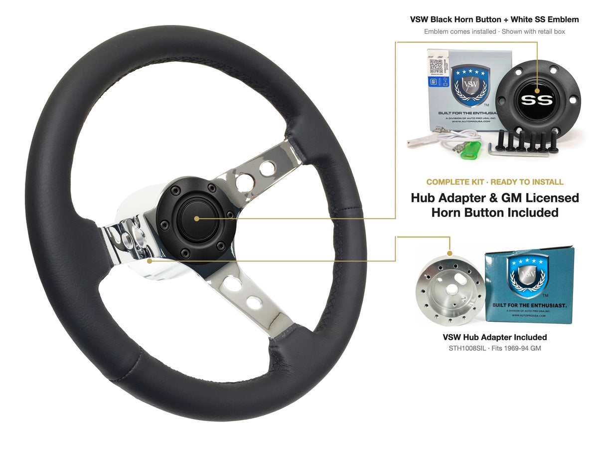 ST3095BLK steering wheel kit - Black horn button, White SS emblem