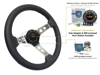 ST3095BLK steering wheel kit - Black horn button, 442 1965-67 emblem