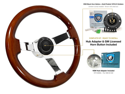 ST3111 steering wheel kit - Black horn button, Gold Firebird 1970-81 emblem