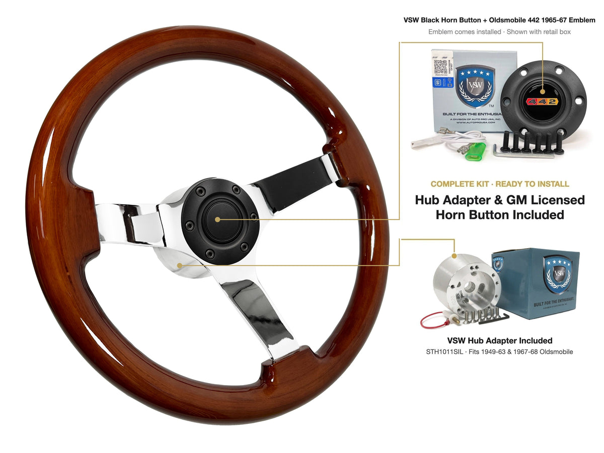 ST3111 steering wheel kit - Black horn button, 442 1965-67 emblem
