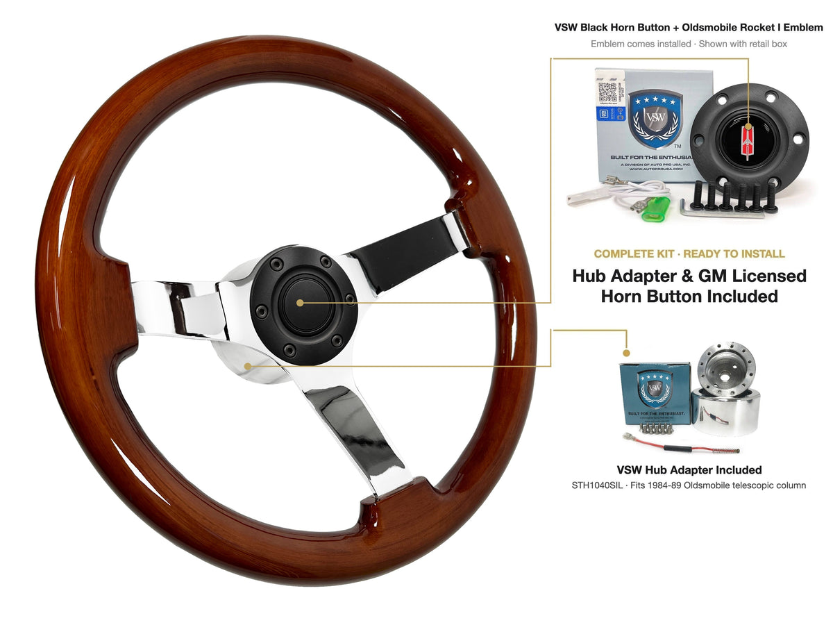 ST3111 steering wheel kit - Black horn button, Rocket I 1960-80 emblem