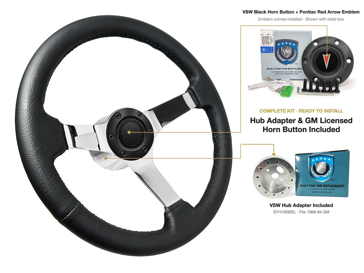 ST3112BLK steering wheel kit - Black horn button, Pontiac Red Arrow emblem