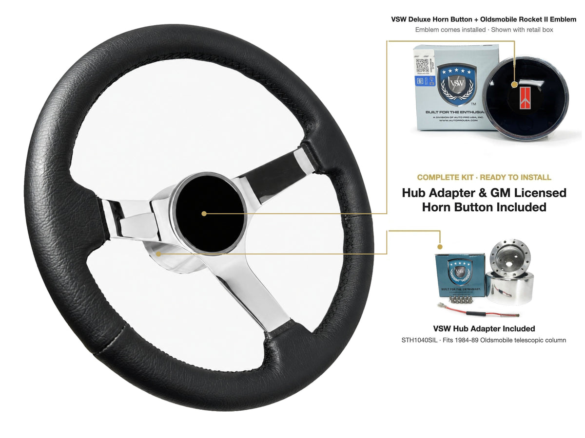 ST3112BLK steering wheel kit - Deluxe horn button, Rocket II 1981-96 emblem