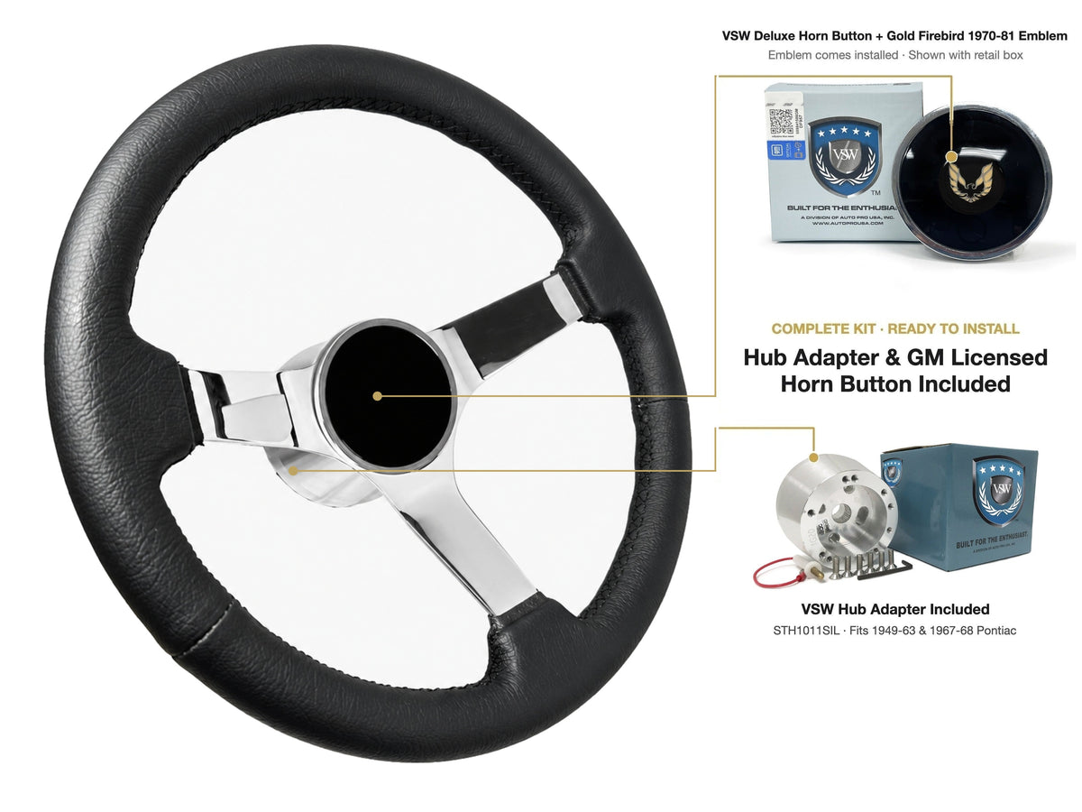 ST3112BLK steering wheel kit - Deluxe horn button, Gold Firebird 1970-81 emblem