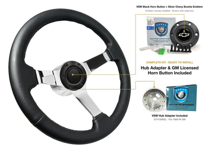 ST3112BLK steering wheel kit - Black horn button, Silver Chevy Bowtie emblem