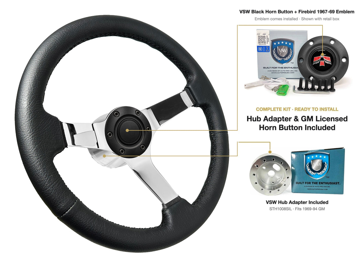 ST3112BLK steering wheel kit - Black horn button, Firebird 1967-69 emblem