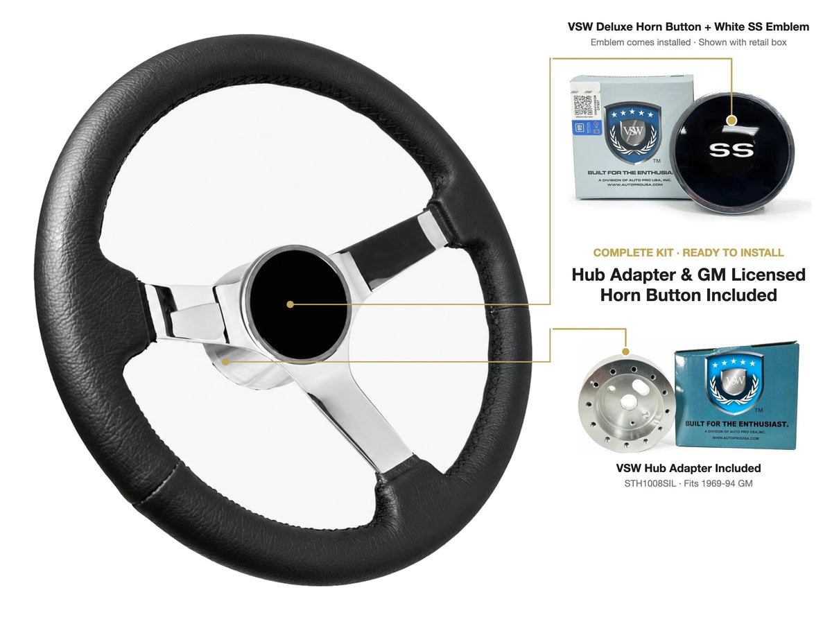 ST3112BLK steering wheel kit - Deluxe horn button, White SS emblem