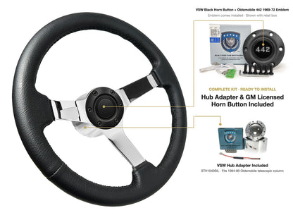 ST3112BLK steering wheel kit - Black horn button, 442 1969-72 emblem