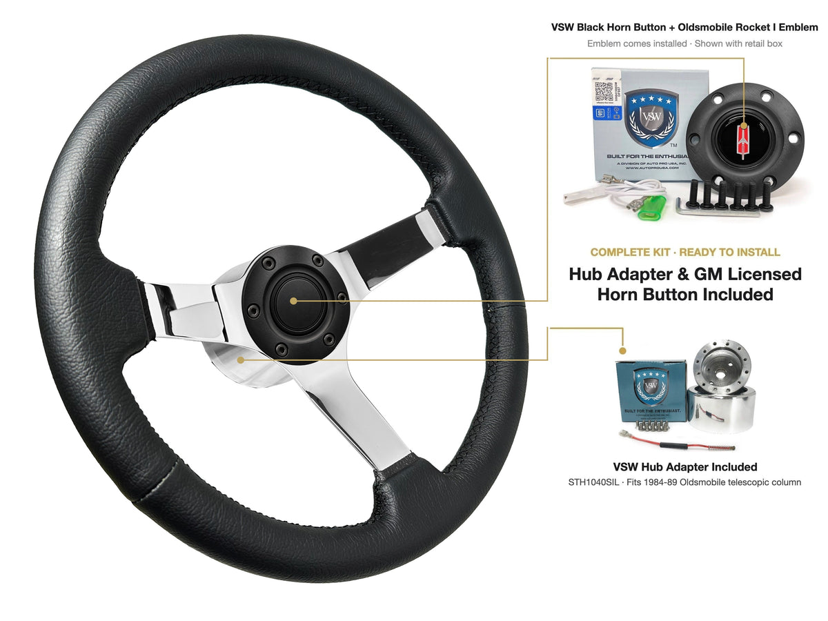 ST3112BLK steering wheel kit - Black horn button, Rocket I 1960-80 emblem