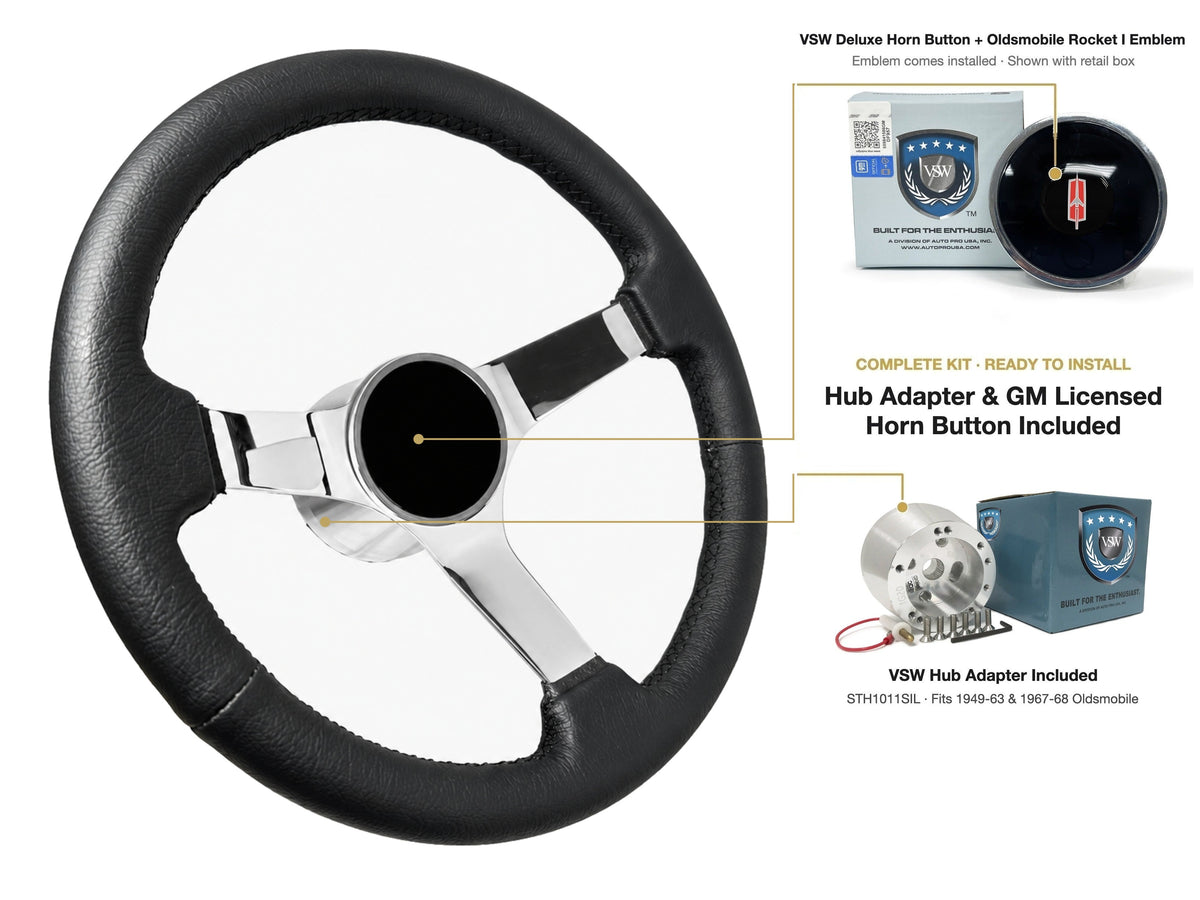 ST3112BLK steering wheel kit - Deluxe horn button, Rocket I 1960-80 emblem