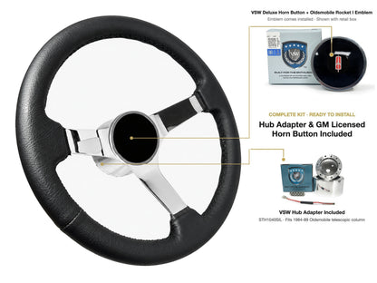 ST3112BLK steering wheel kit - Deluxe horn button, Rocket I 1960-80 emblem