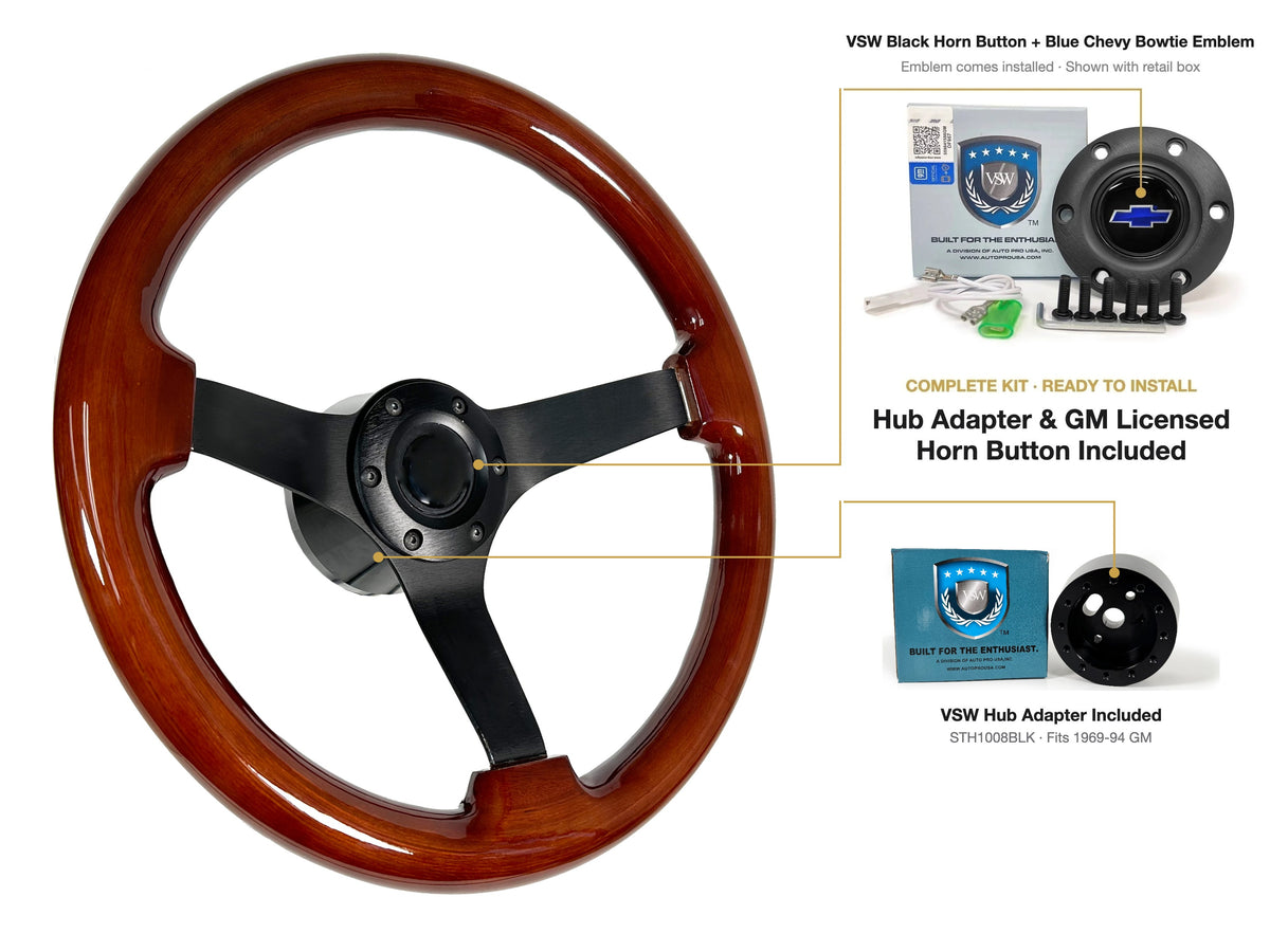 ST3127 kit (black hub) - Black button, Blue Chevy Bowtie emblem