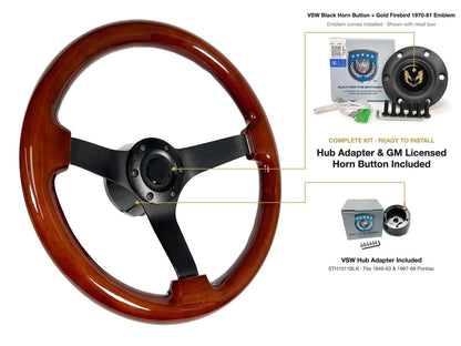 ST3127 1949-63/1967-68 Pontiac kit - Black button, Gold Firebird 1970-81 emblem, STH1011BLK hub