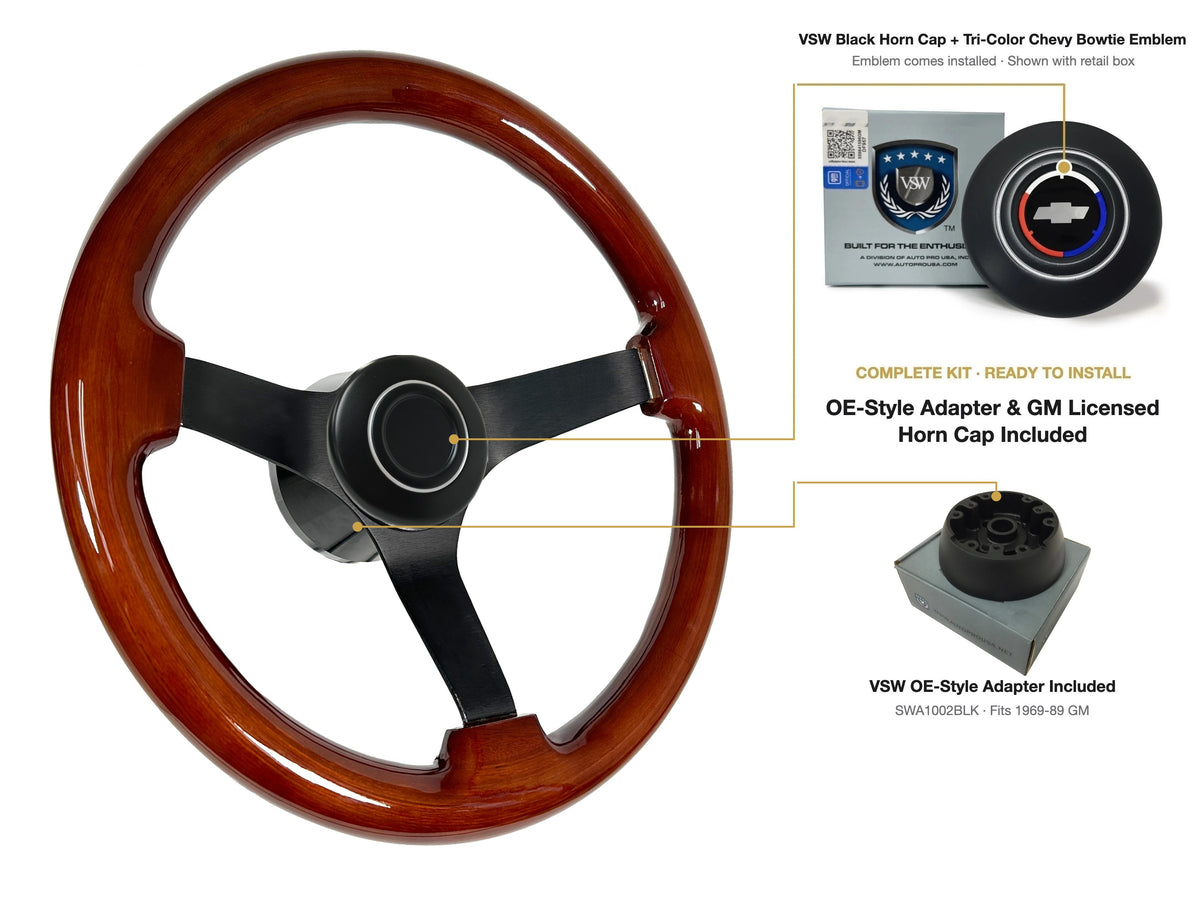 ST3127 OE-style kit (black hub) - OE Black Cap, Tri-Color Chevy Bowtie emblem
