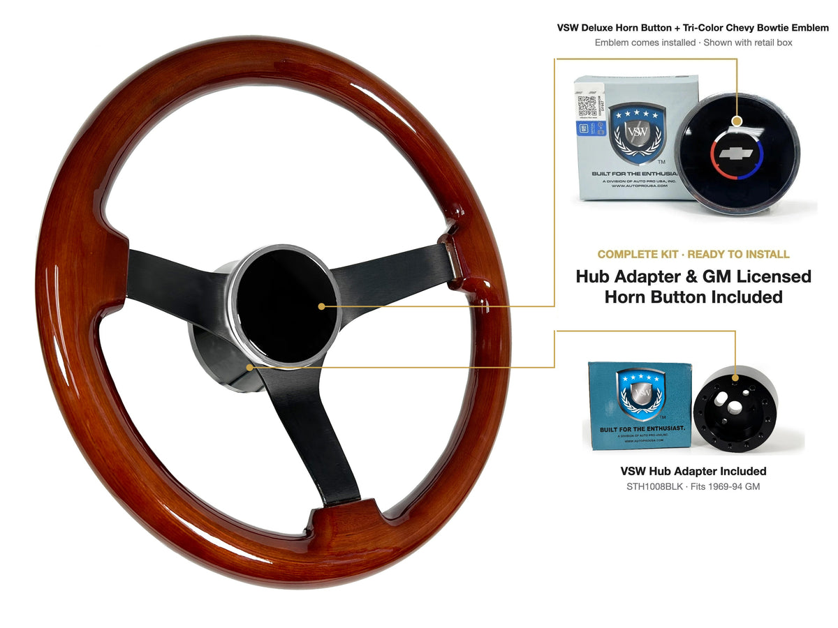 ST3127 kit (black hub) - Deluxe button, Tri-Color Chevy Bowtie emblem