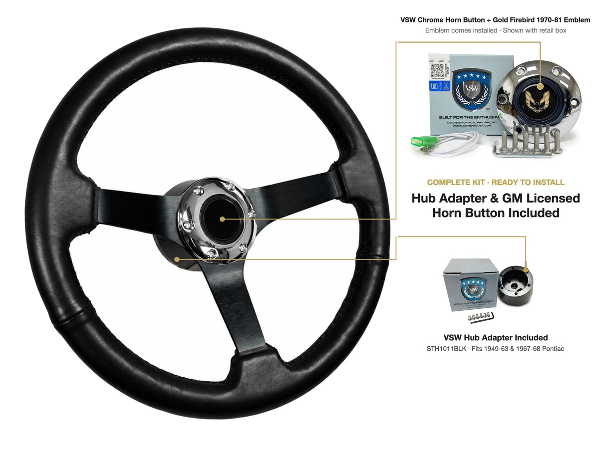 ST3160BLK steering wheel kit - Chrome horn button, Gold Firebird 1970-81 emblem