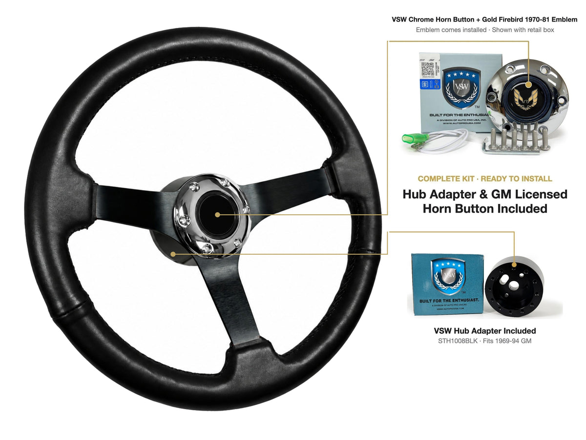 ST3160BLK steering wheel kit - Chrome horn button, Gold Firebird 1970-81 emblem