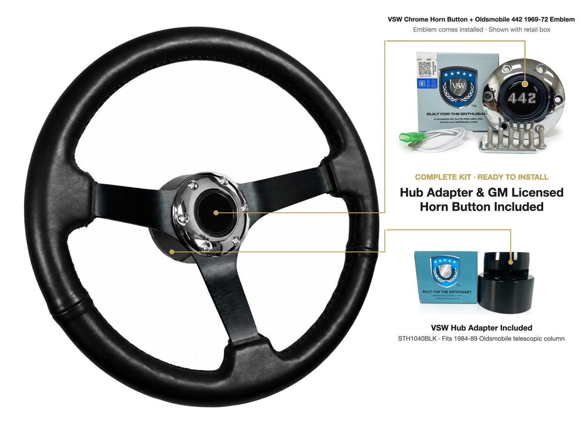 ST3160BLK steering wheel kit - Chrome horn button, 442 1969-72 emblem