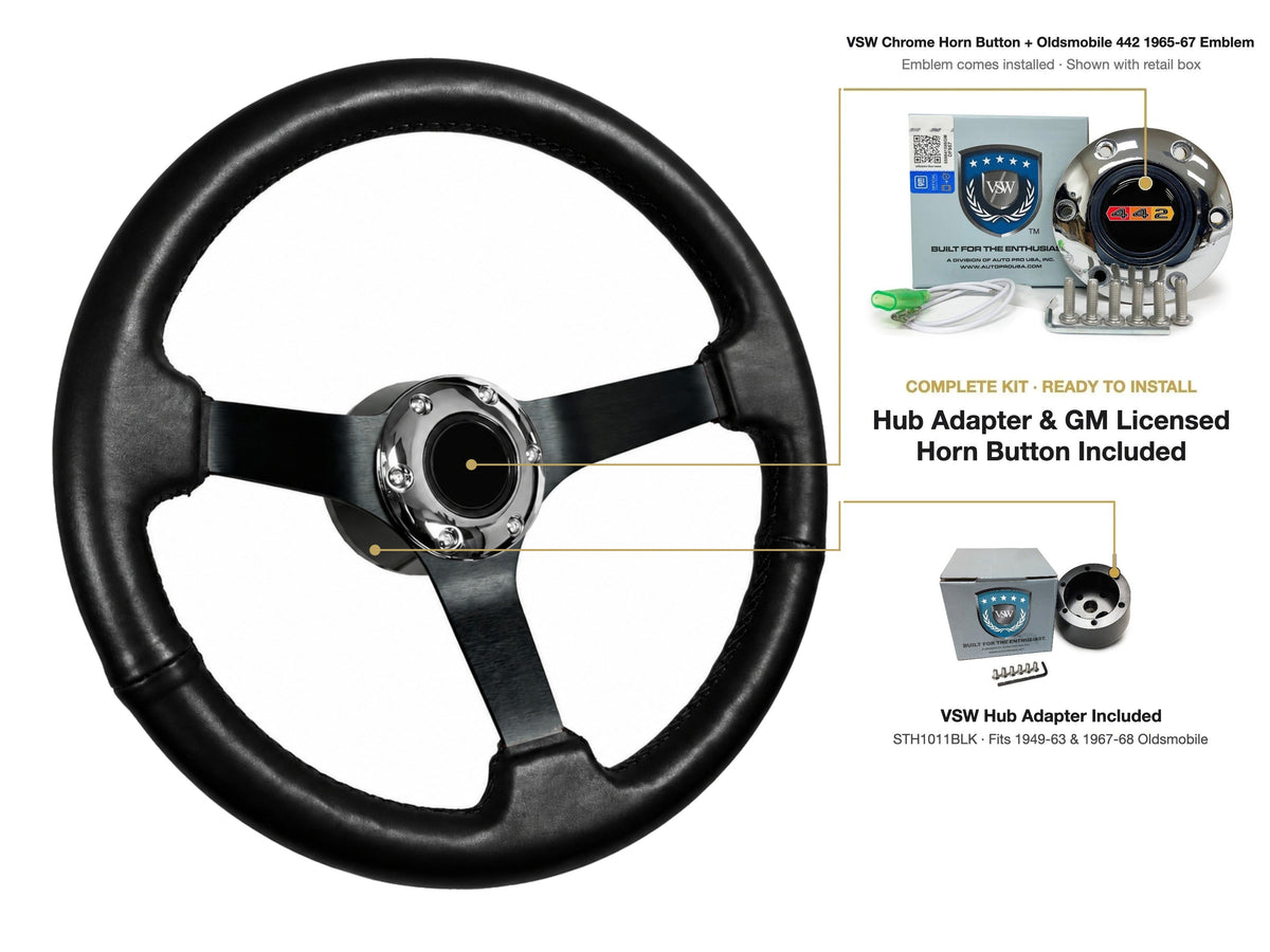 ST3160BLK steering wheel kit - Chrome horn button, 442 1965-67 emblem