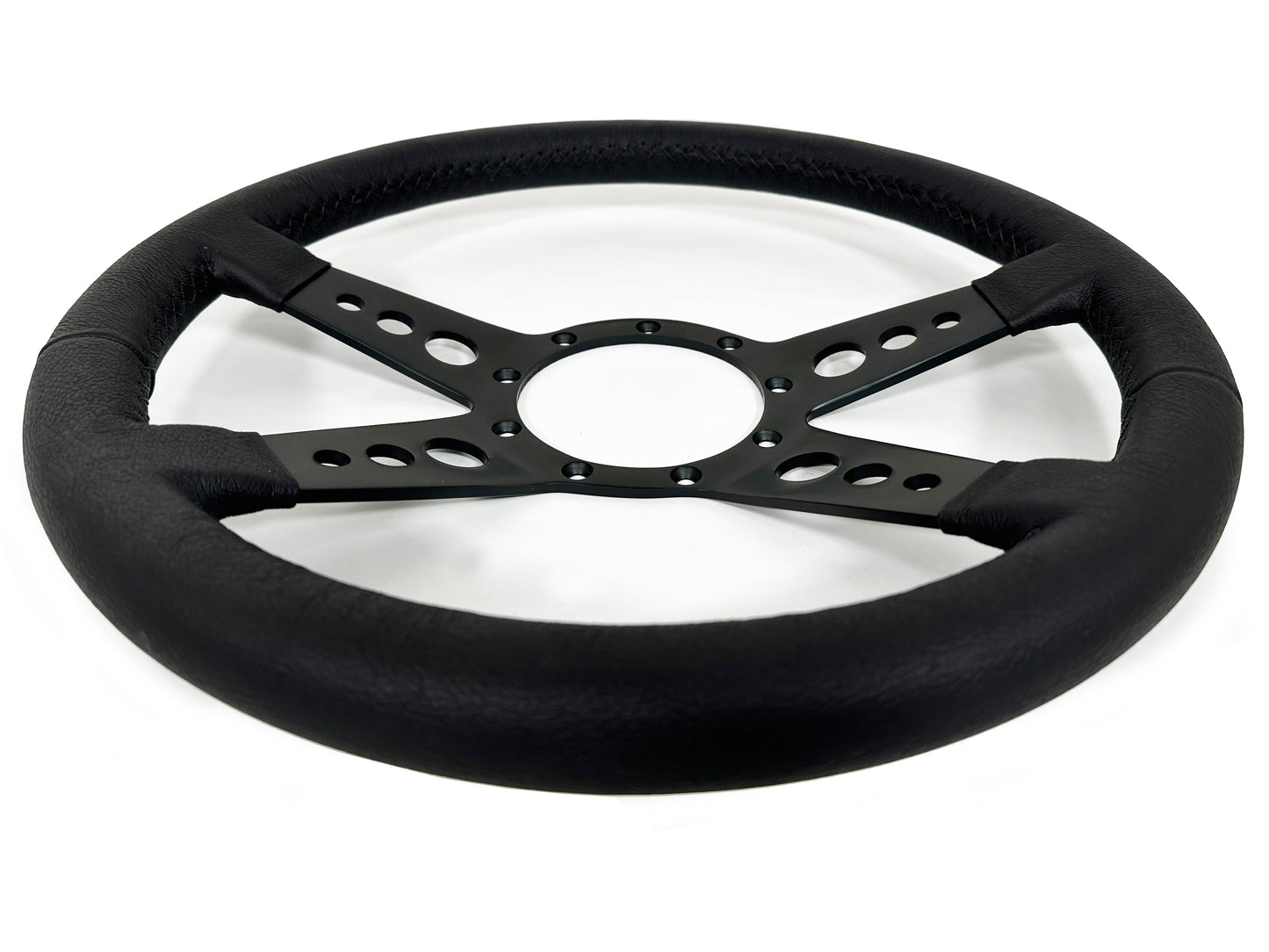 VSW S9 Premium Leather Steering Wheel | Black Leather, 4 Spoke w/ Holes | ST3171BLK